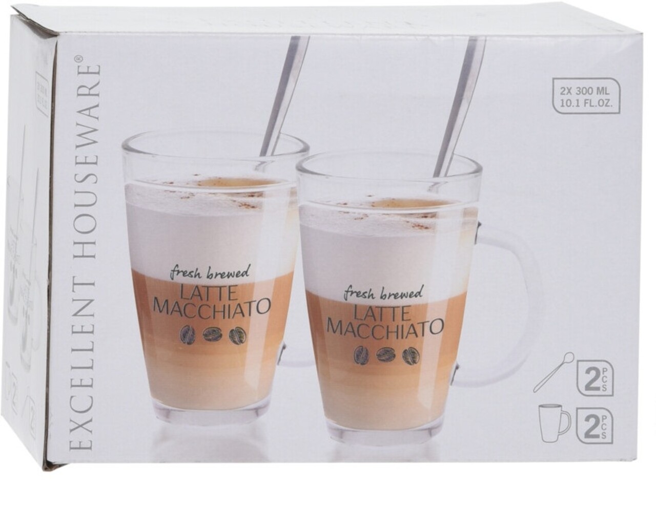 Set 2 Cani Latte Macchiato, 300 Ml, 7.8x12 Cm, Sticla