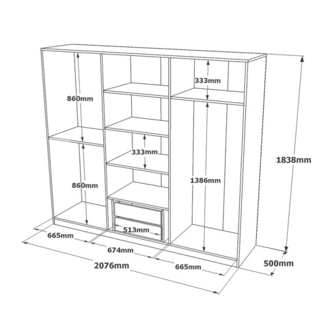 Dulap pentru haine, Locelso, HM3, 207.6x183.8x50 cm, Maro / Gri