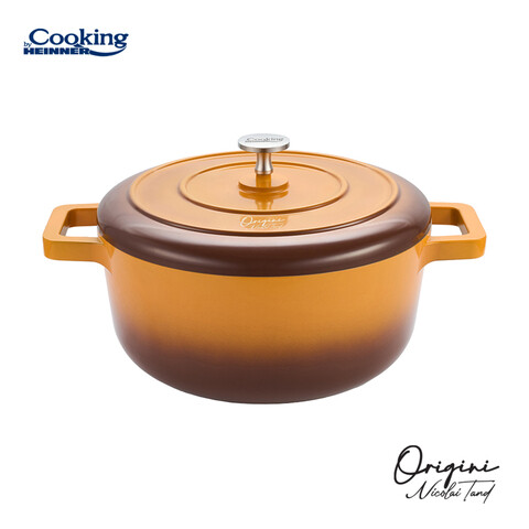 Oala cu capac 3.9 L, ORIGINI by Chef Nicolai Tand, Cooking by Heinner, 24x12 cm, aluminiu/ceramica, portocaliu degrade/gri