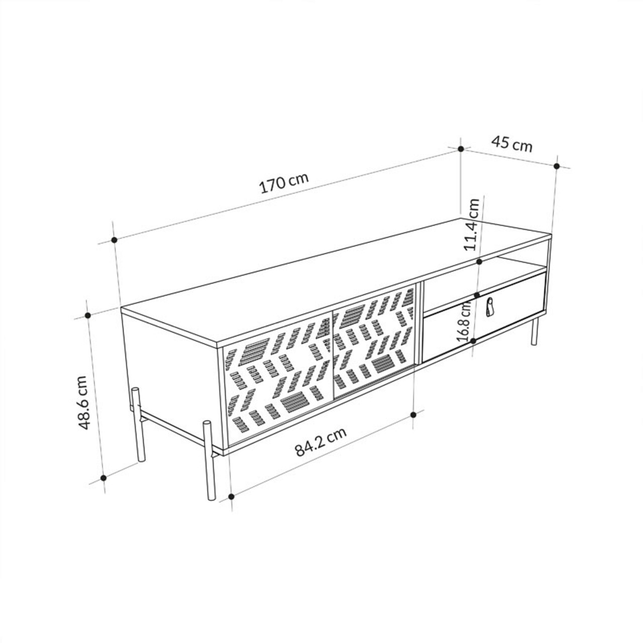 Comoda TV Melati, Pakoworld, 170x45x48.5 cm, MDF/PAL/metal, negru/natural