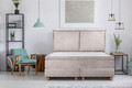 Pat matrimonial, Stockholm, Pillows E, 180x200 cm, saltea tip Pocket, topper memory, Taupe