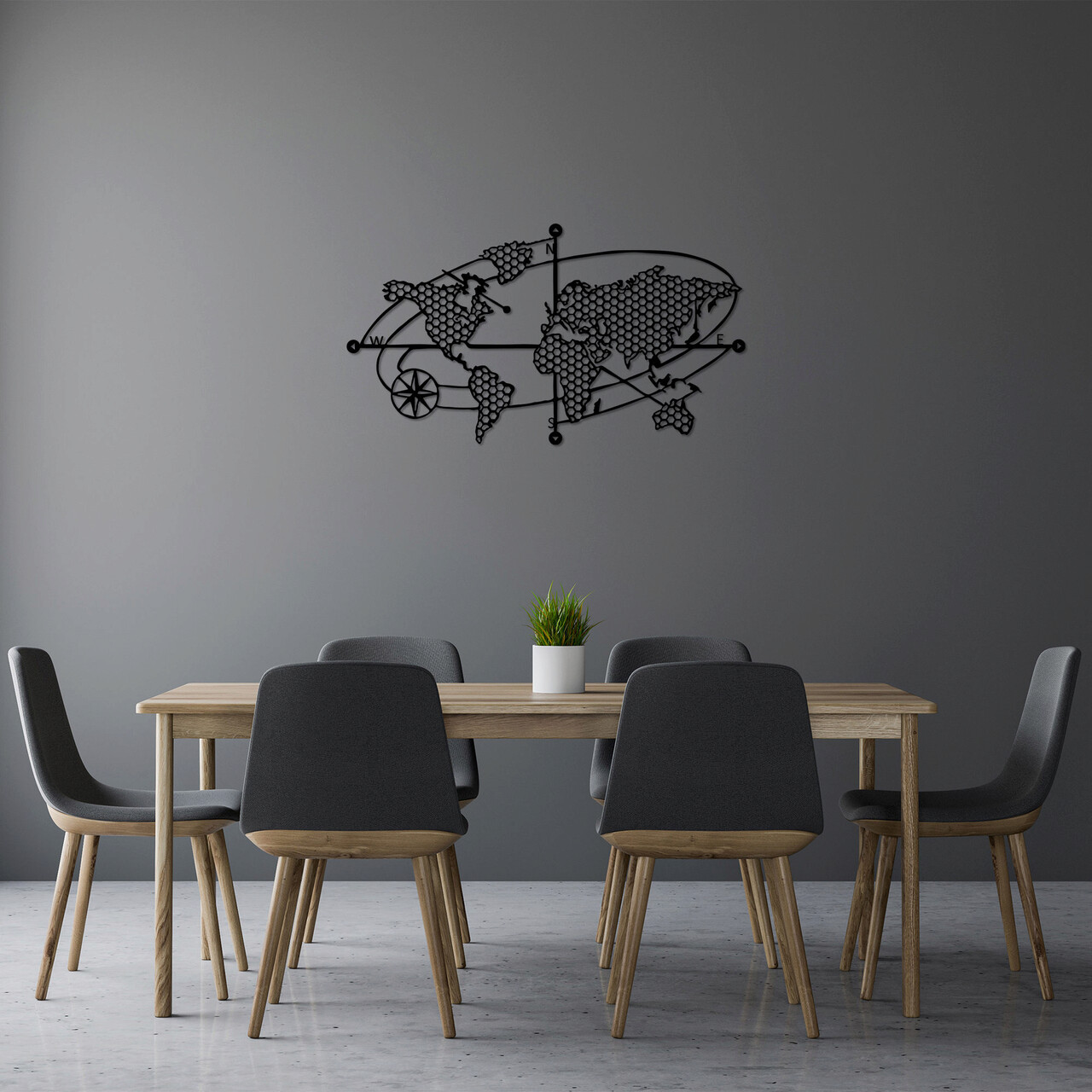 Decoratiune de perete, World Map 1, Metal, 70 x 39 cm, Negru - 1 | YEO