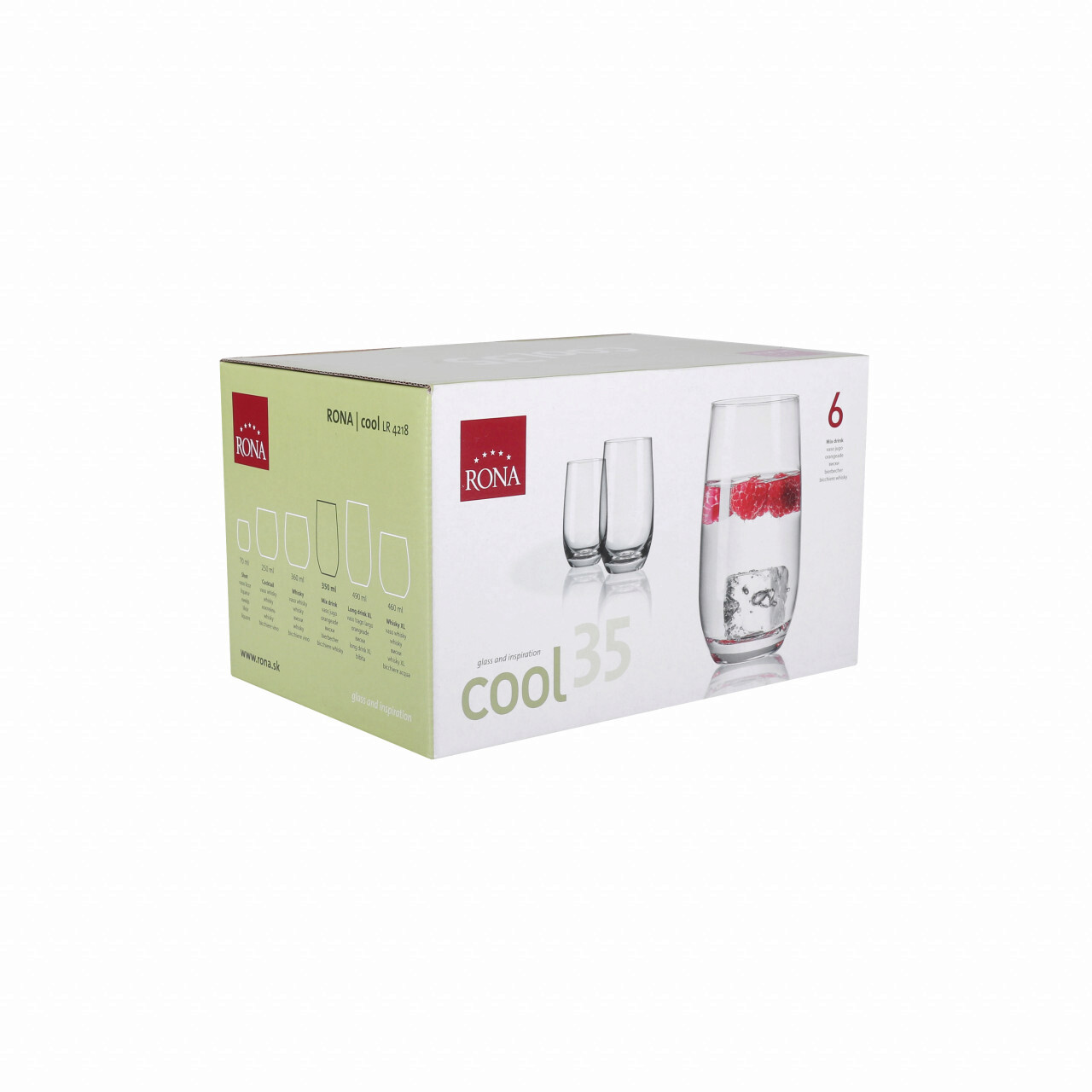 Set 6 pahare Long Drink, Cool, Rona, 350 ml, sticla, transparent