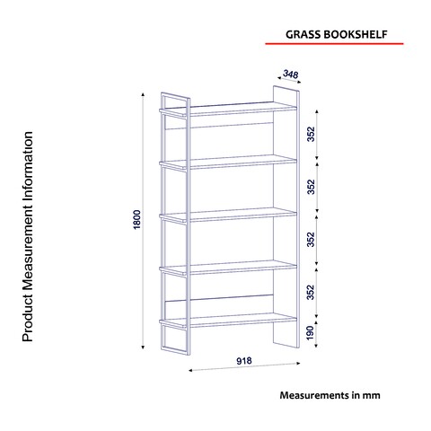 Biblioteca, Tera Home, Grass 804TRH3626, 91.8 x 180 x 34.8 cm, pal melaminat, maro