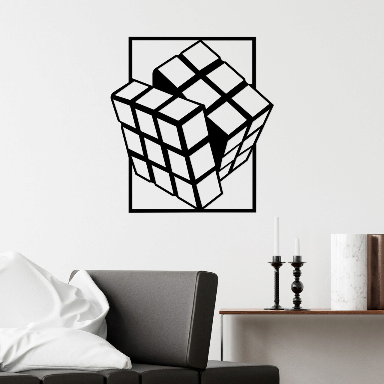 Decoratiune de perete, Rubik's Cube, Metal, Dimensiune: 64 x 69 cm, Negru - 1 | YEO