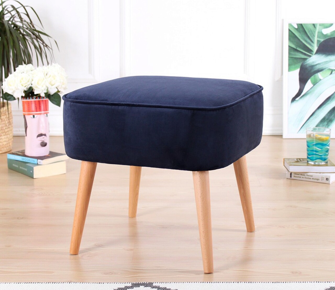 Taburet, Fluffe, 209FLF1347, Catifea, Albastru navy - 1 | YEO