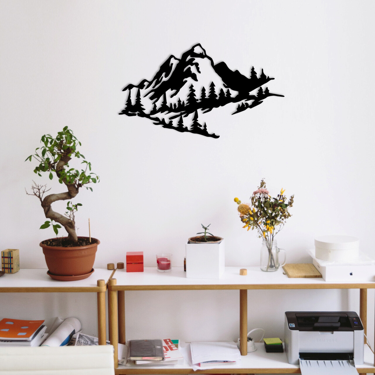 Decoratiune de perete, Mountain 2 Metal Wall Decor, metal, 47 x 40 cm, negru