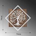 Decoratiune de perete, Tree v2, 50% lemn/50% metal, Dimensiune: 54 x 54 cm, Nuc / Argint