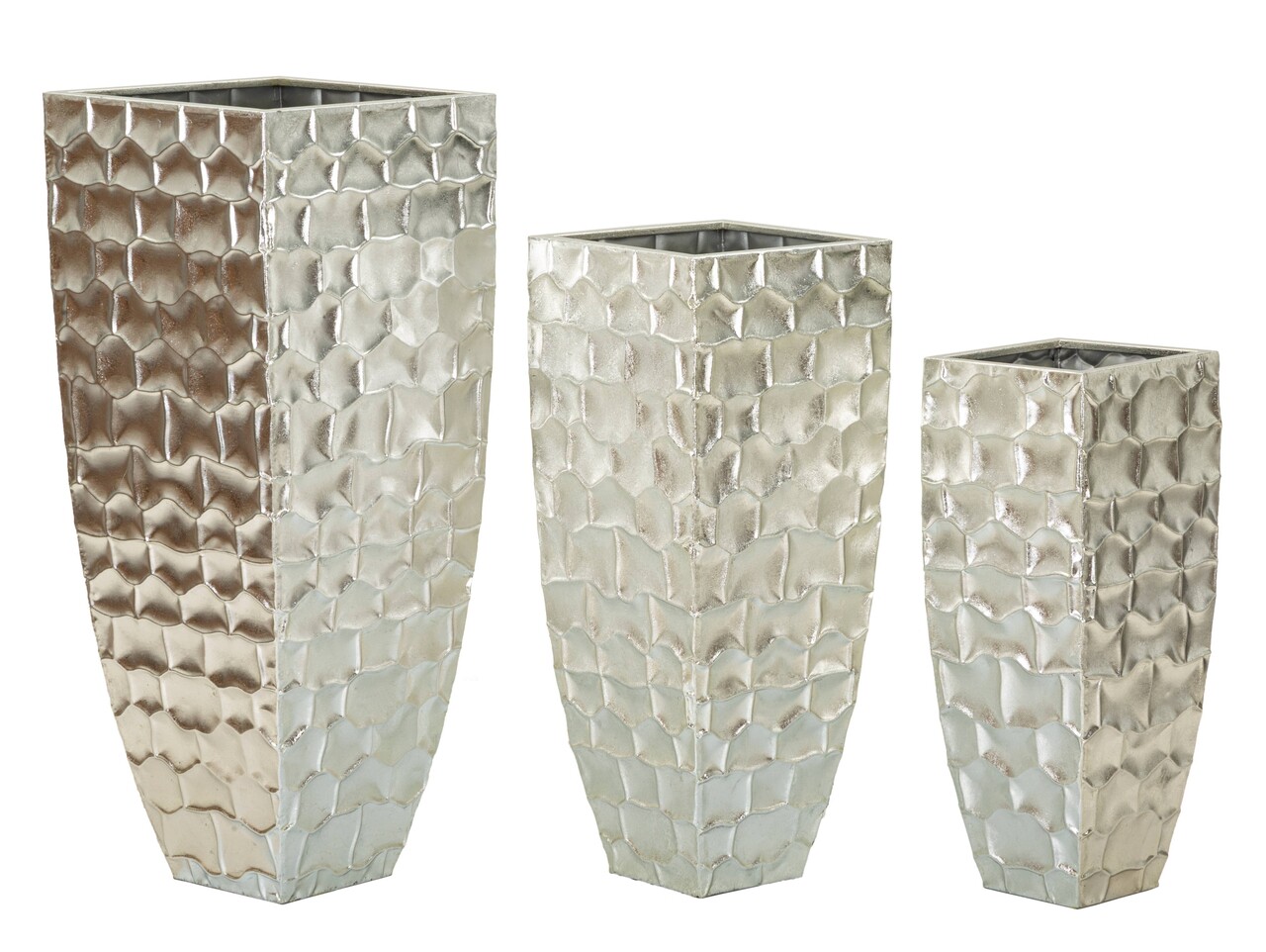 Set 3 ghivece / vase decorative Argy, Mauro Ferretti, 38.1x38.1x90.8 cm, fier, argintiu