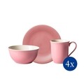 Set mic dejun 12 piese, Like Villeroy & Boch, Color Loop Rose, portelan premium, roz