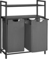 Cos de rufe cu 2 compartimente si 2 rafturi, Vasagle, 73x33x92 cm, 2 x 46 L, max 30 kg, negru/gri