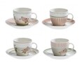 Set 4 cesti cu farfurie pentru cafea, Nonna Rosa S, Brandani, 90 ml, portelan