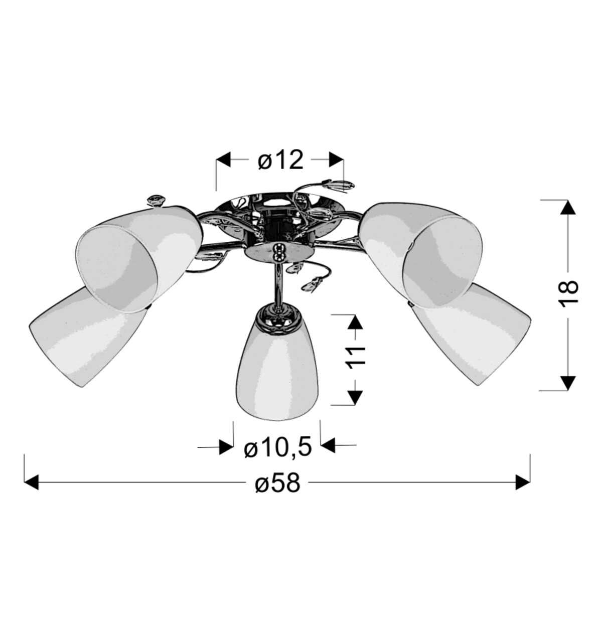 Lustra Ursella, Candellux, 58 X 18 Cm, 5 X E14, 40W, Crom/alb