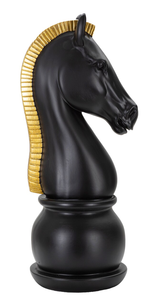 Statueta decorativa / Piesa de sah Cal, Black Horse, Mauro Ferretti, Ø18.5 x 50 cm, polirasina, negru/auriu