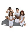 Set fotoliu dublu si 2 taburete pentru copii, Bean Bag, Ferndale, 100x50x40 cm, poliester impermeabil, gri fumuriu