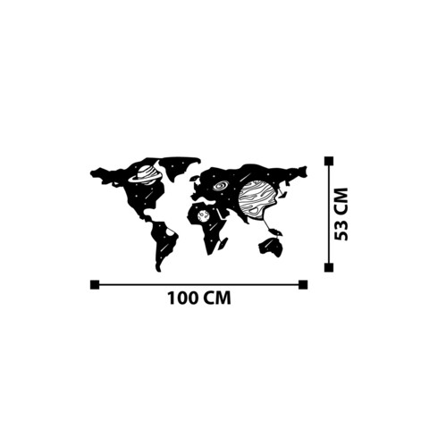 Decoratiune de perete, World Map 6, Metal, 100 x 50 cm, Negru