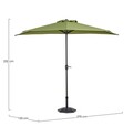 Umbrela semirotunda pentru balcon/terasa Kalife Halfmoon, Bizzotto, 270 x 135 x 232 cm, stalp Ø36/38 mm, verde oliv