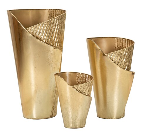 Set 3 ghivece / vase decorative Flosty, Mauro Ferretti, 39x42x75 cm, fier, auriu