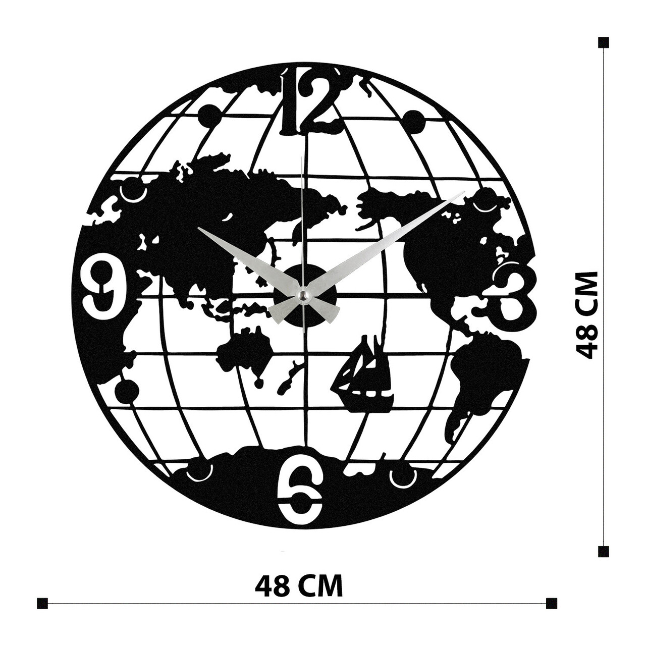 Ceas de perete, Enzoclock - S018, metal, 48 x 48 cm, negru