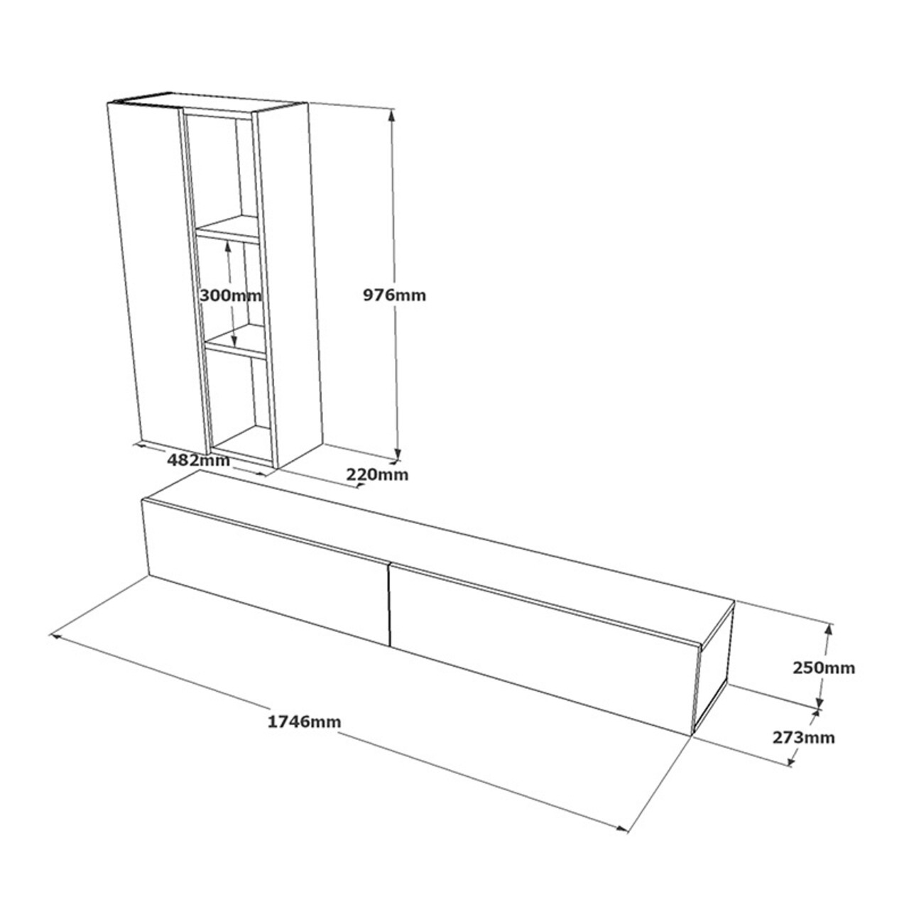 Mobilier pentru living Topaz, Pakoworld, 174.6x27.3x145 cm, PAL melaminat, negru/gri ciment