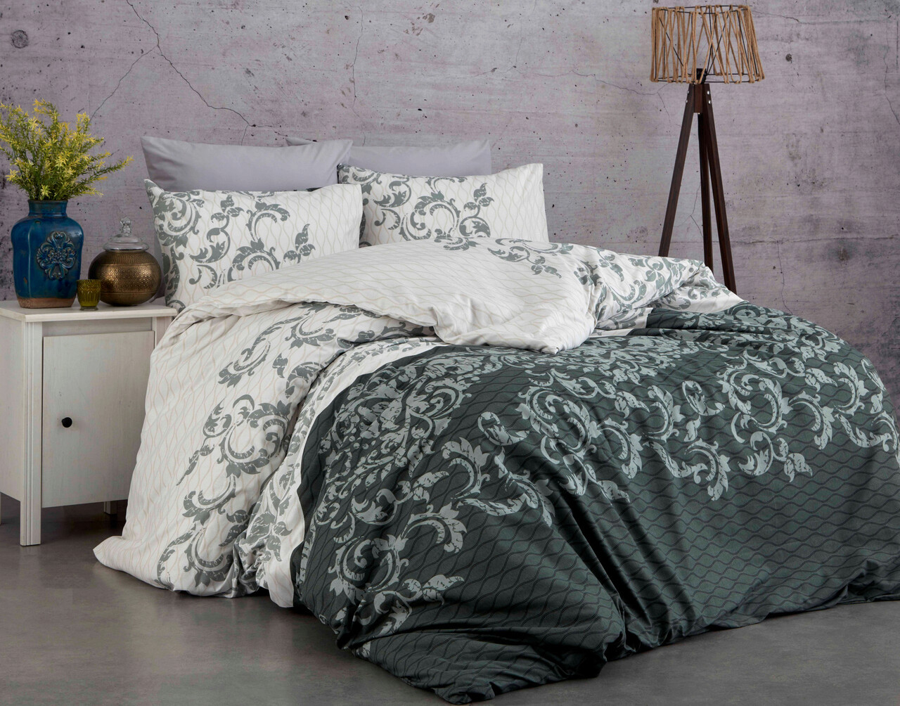 Lenjerie de pat dubla, Lucca - Grey, Pearl Home, Bumbac Ranforce