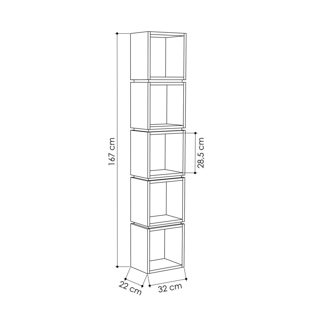 Biblioteca Multi, Decortie, 32x22x167 cm, maro/alb - 2 | YEO