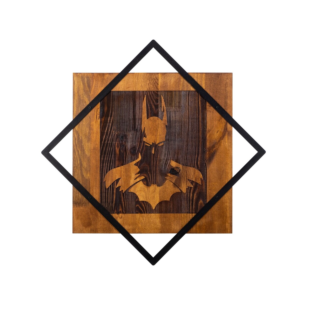 Decoratiune de perete, Batman, 50% lemn/50% metal, Dimensiune: 54 x 54 cm, Nuc / Negru - 1 | YEO