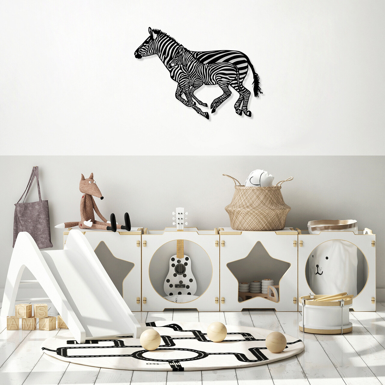 Decoratiune de perete, Zebras, Metal, 95 x 77 cm, Negru - 1 | YEO