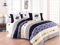 Lenjerie de pat dubla king size, Beverly Hills Polo Club, BHPC 011 - Dark Blue, 3 piese, bumbac ranforce, multicolor