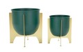 Set 2 ghivece Grent, Mauro Ferretti, 24.5x24.5x26 cm, fier, verde/auriu