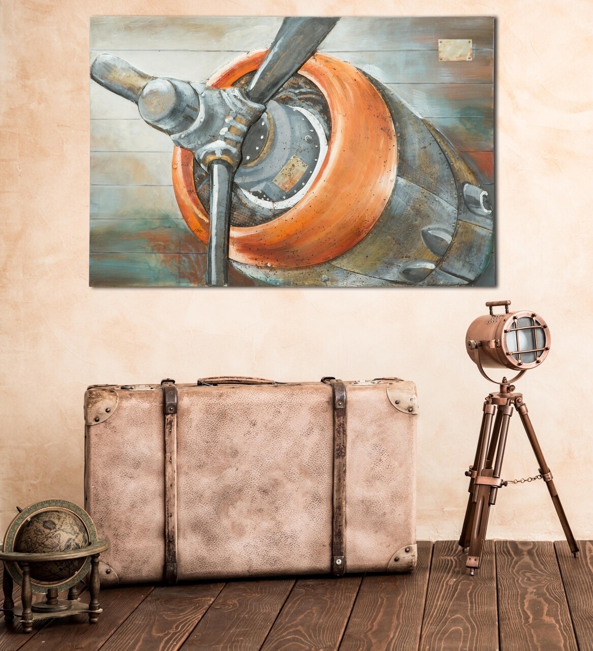 Tablou Decorativ Aviator, Mauro Ferretti, 80x120 Cm, Pictat Manual, Canvas/lemn De Pin