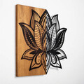 Decoratiune de perete, Lotus 10, 50% lemn/50% metal, Dimensiune: 59 x 58 cm, Nuc / Negru