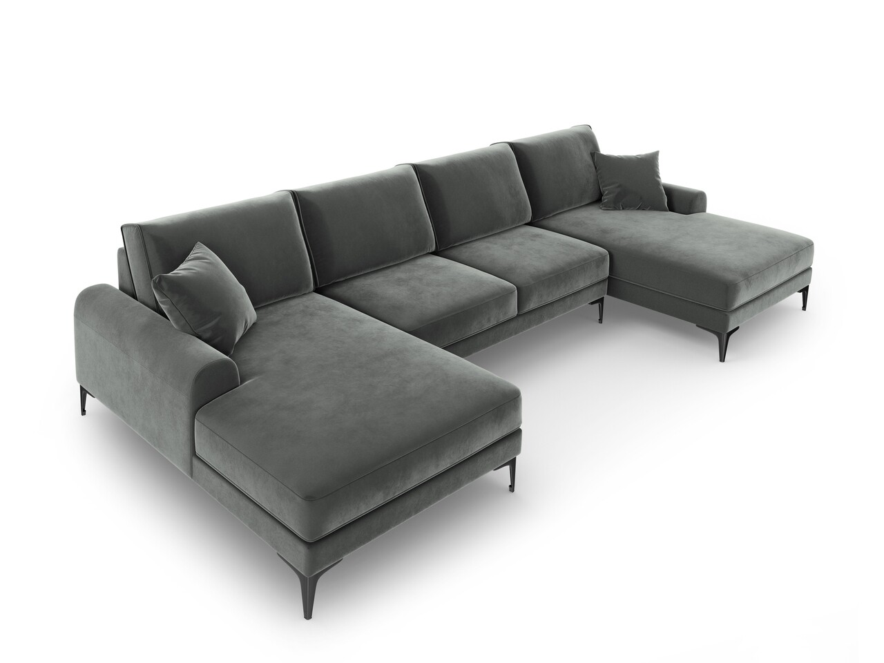 Coltar panoramic, Madara, Mazzini Sofas, 6 locuri, 334x182x90 cm, catifea, gri inchis