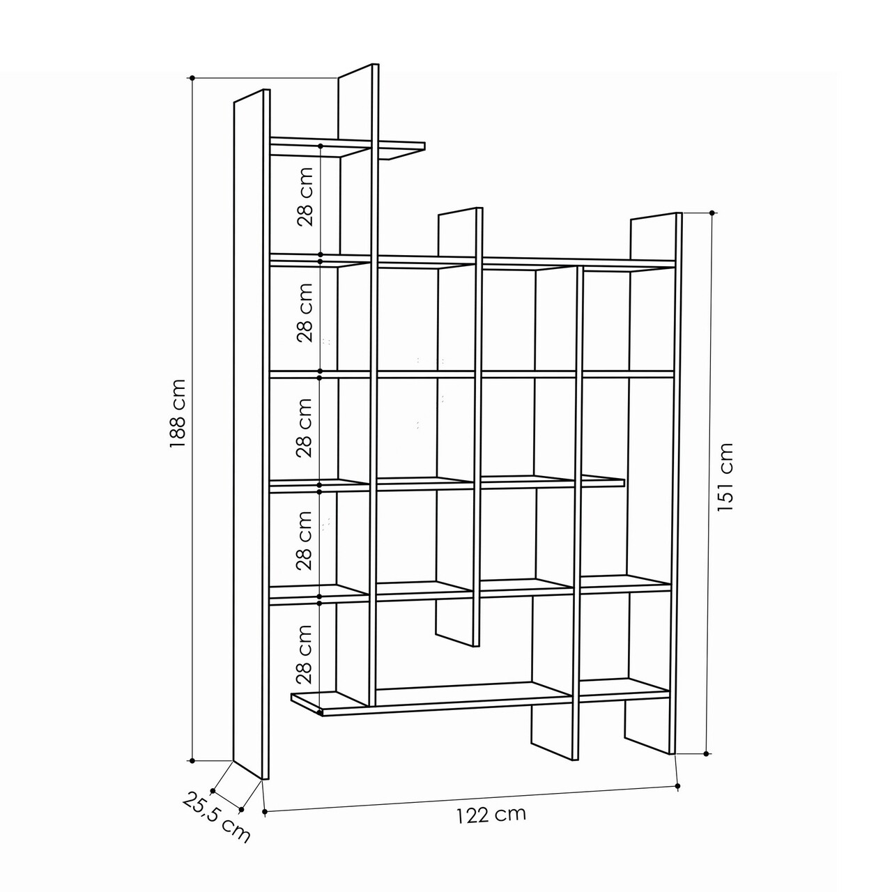 Biblioteca Manco, Decortie, 122x25.5x188 cm, alb - 2 | YEO