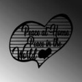 Decoratiune de perete, Peace At Home Peace in The World, Metal, Dimensiune: 68 x 58 cm, Negru