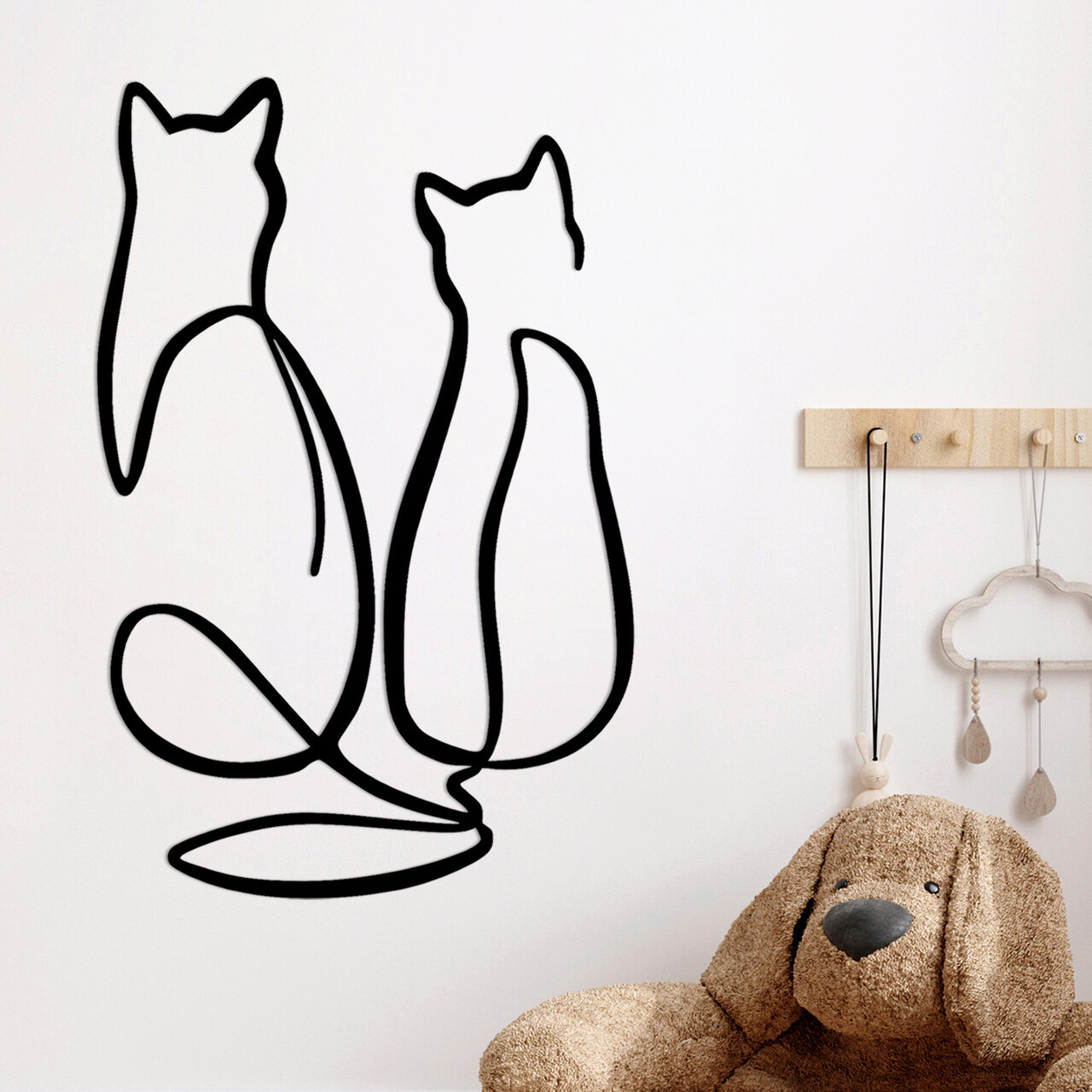 Decoratiune de perete, Couple Cat Love, Metal, Dimensiune: 72 x 0,15 x 48 cm, Negru - 1 | YEO