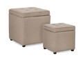 Set 2 taburete cu spatiu de depozitare Derrick, Bizzotto, 35x35x35 cm/45x45x45 cm, lemn de pin/poliester Boucle, grej