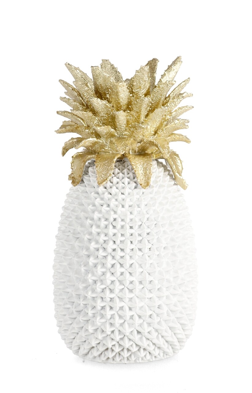 Decoratiune Surabaya Ananas, Bizzotto, 24.5 x 24 x 49.5 cm, polirasina, alb