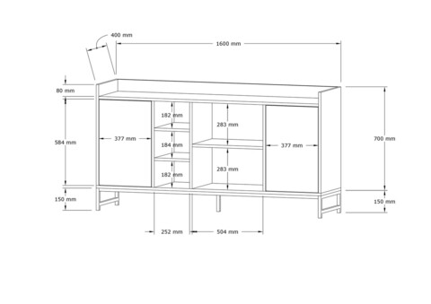 Consola, Puqa Design, Vuslat, 160x85x40 cm, PAL, Safir / Negru