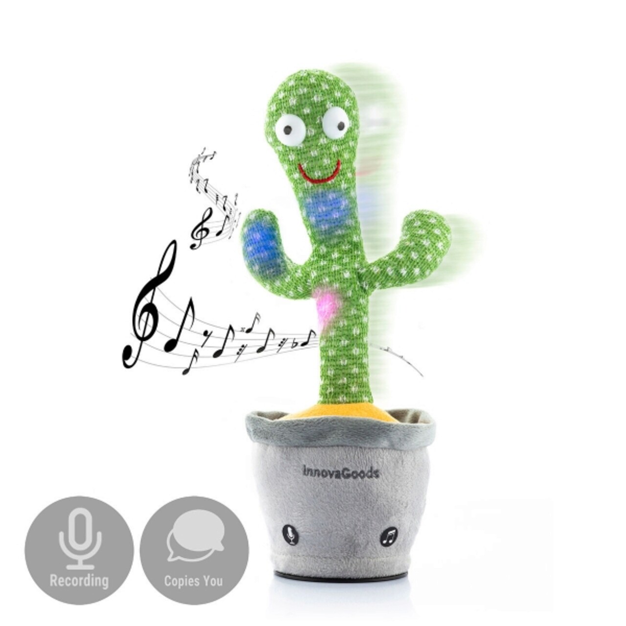 Jucarie Cactus Dansator Si Vorbitor, Cu Muzica Si LED-uri Multicolore Pinxi, InnovaGoods, 32 X 14 X 9 Cm