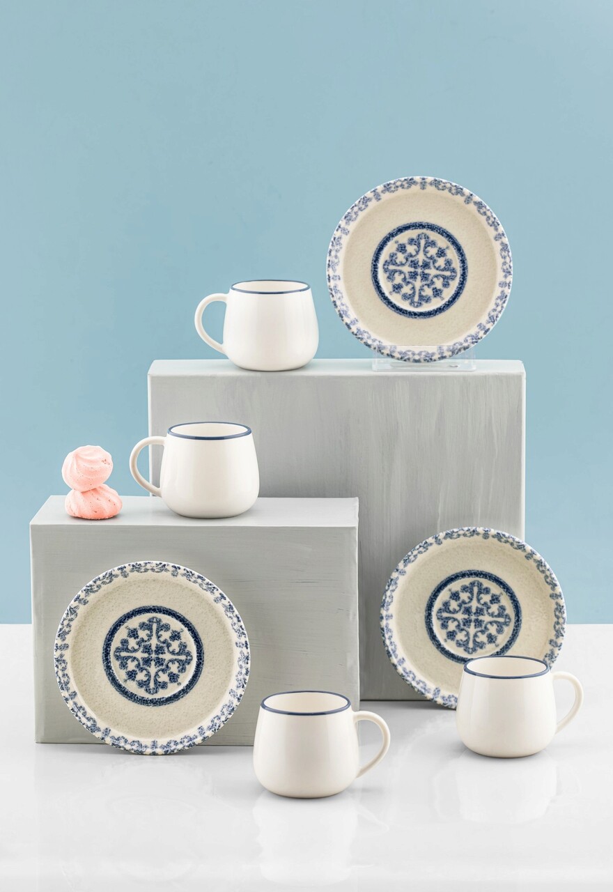 Set cesti de cafea, Noble Life, 721NBL3172, 100% PORCELAN / , Ceașcă de cafea: 90 cm (6 bucăți), Albastru/Alb