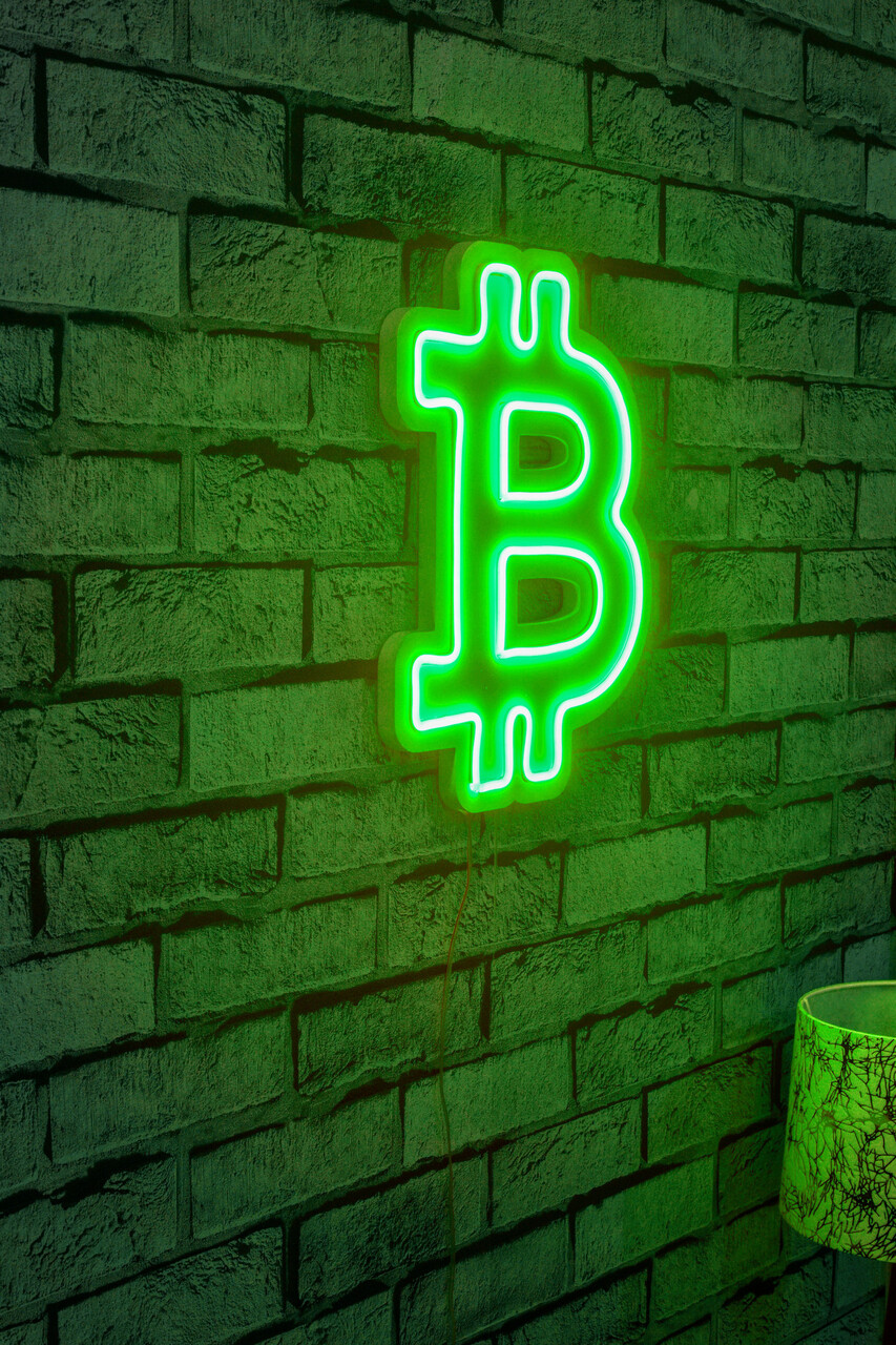 Decoratiune luminoasa LED, Bitcoin, Benzi flexibile de neon, DC 12 V, Verde