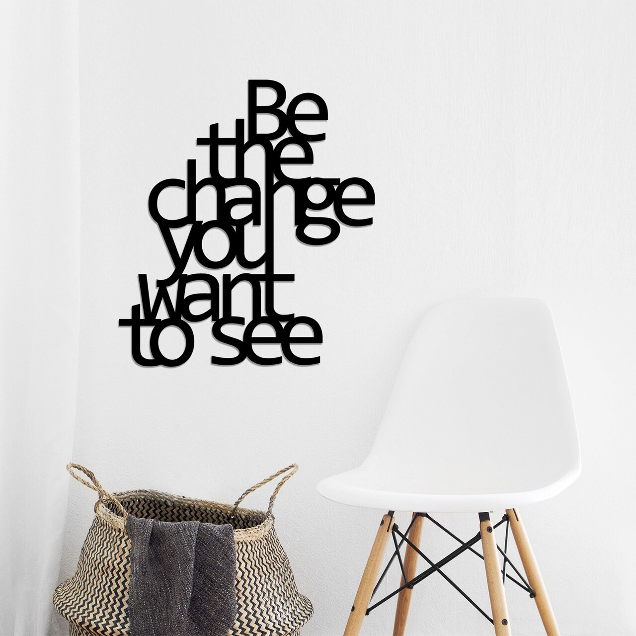 Decoratiune de perete, Be The Change You Want To See, Metal, Dimensiune: 70 x 62 cm, Negru