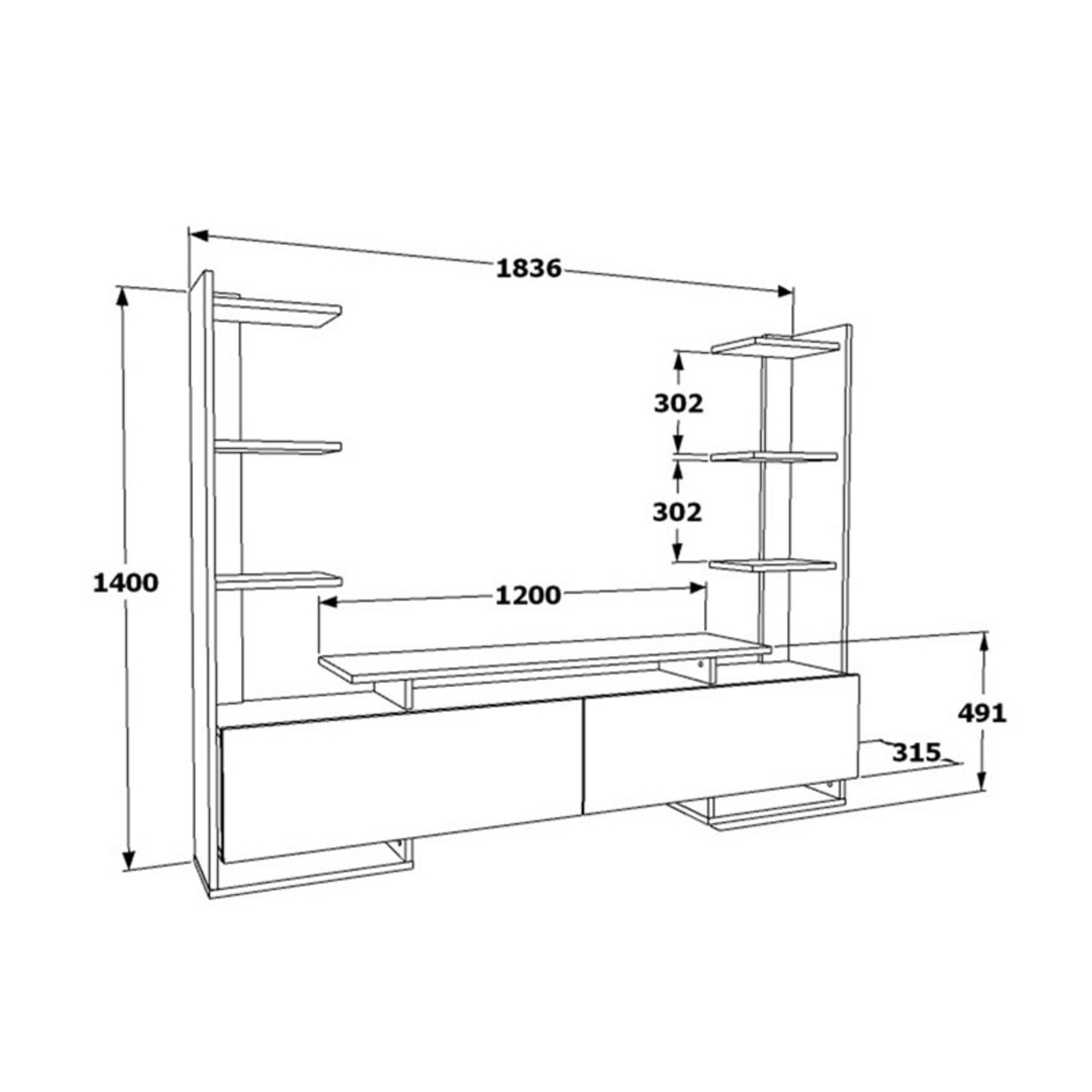 Mobilier pentru living Aticus, Pakoworld, 180x37x156 cm, PAL melaminat, maro/negru