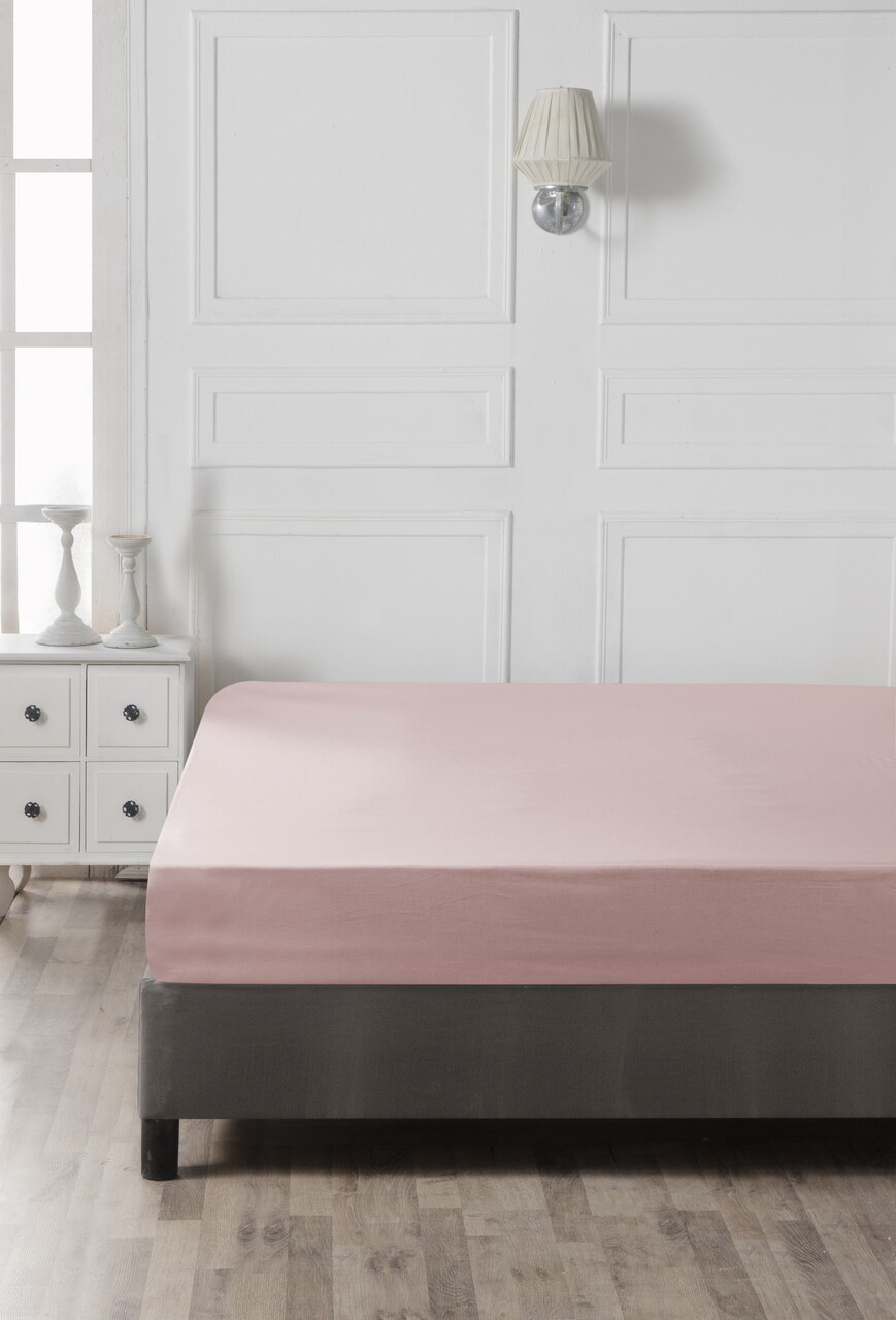 Cearceaf De Pat Cu Elastic, 140x190 Cm, 100% Bumbac Ranforce, Patik, Dusty Rose, Roz Pudra