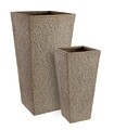 Set 2 ghivece pentru exterior High Square, Bizzotto, 42 x 42 x 88 cm, fibra de sticla si argila, gri nisip