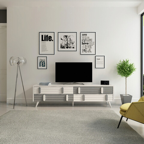 Comoda TV, Avva Home, Eva, 160x43.6x35cm, Antracit / Alb
