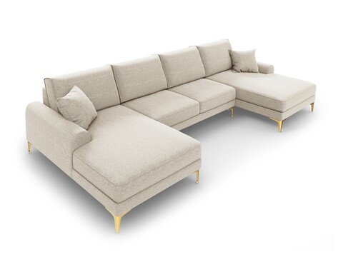 Coltar panoramic, Madara, Mazzini Sofas, 6 locuri, gold legs, 334x182x90 cm, material structurat, bej deschis