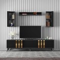 Comoda TV, Bexley, Gold, 180x30x47 cm, Antracit / Negru