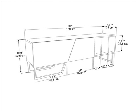 Comoda TV, Zena Home, Linossa, 150x50.5x35 cm, PAL, Negru / Stejar